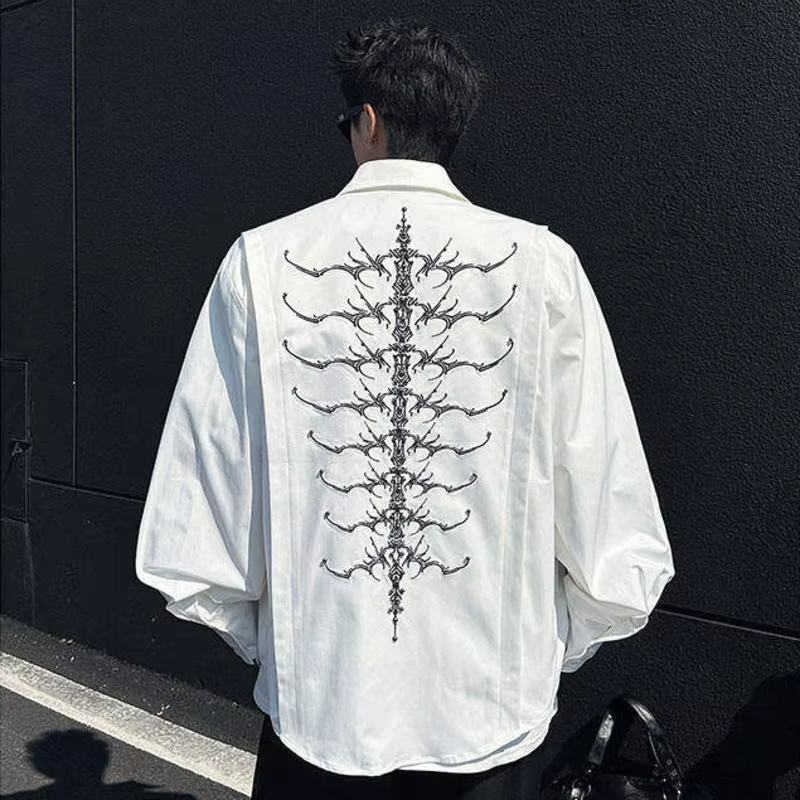 LUZHEN Handsome Embroidery Rivet Metal Patchwork Design Long Sleeve Shirts Men's Fashion 2025 New Shoulder Pad Male Tops