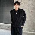 LUZHEN Color Elegant Textured Pleated Design Long Sleeve T-shirts Solid Men's 2025 Autumn New Round Neck Casual Clothes
