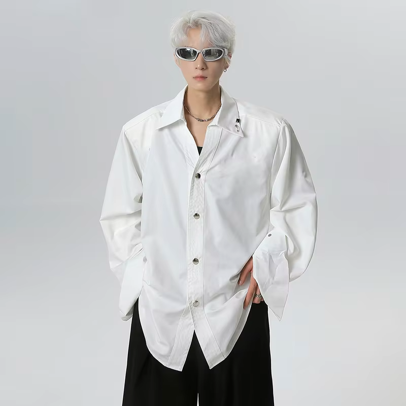LUZHEN 2025 New Korean Handsome Loose Casual Long Sleeve Shirts Men's Fashion High Quality Solid Color Temperament Tops