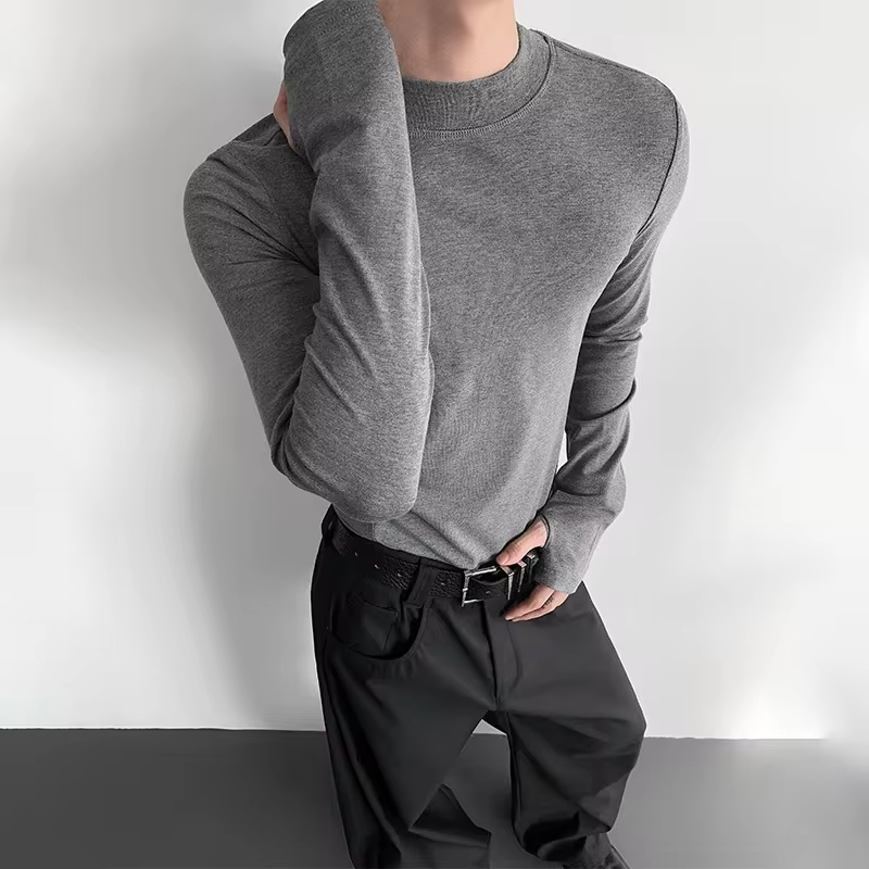 LUZHEN Fashion Elegant Solid Color Slim Fit Long Sleeve T-shirts Men's 2025 Autumn New Handsome Casual Male Tops Clothes