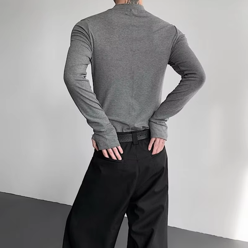 LUZHEN Fashion Elegant Solid Color Slim Fit Long Sleeve T-shirts Men's 2025 Autumn New Handsome Casual Male Tops Clothes