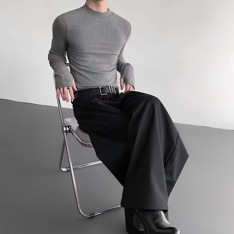 LUZHEN Fashion Elegant Solid Color Slim Fit Long Sleeve T-shirts Men's 2025 Autumn New Handsome Casual Male Tops Clothes