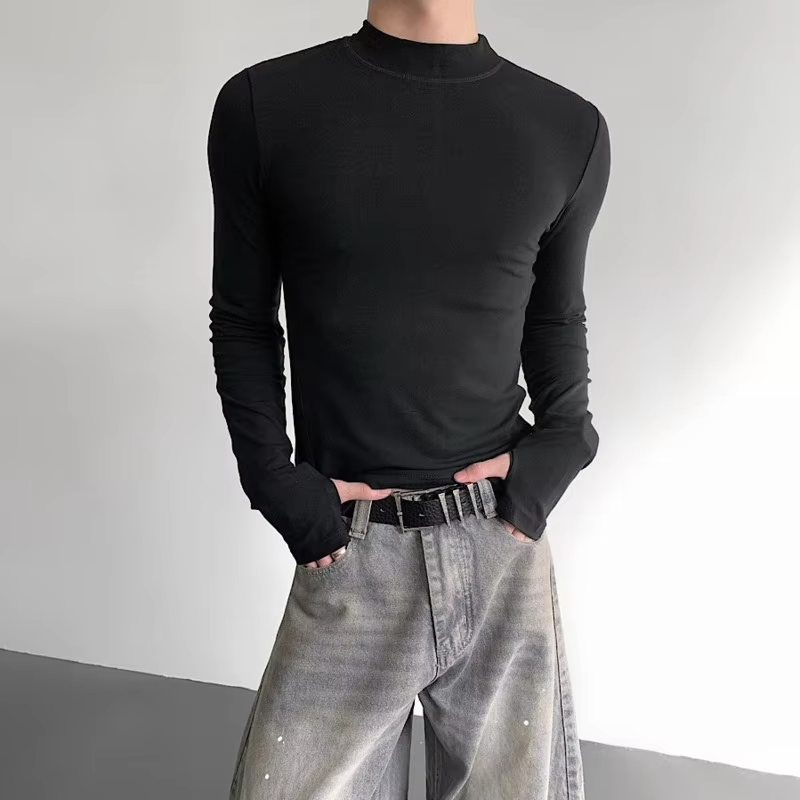 LUZHEN Fashion Elegant Solid Color Slim Fit Long Sleeve T-shirts Men's 2025 Autumn New Handsome Casual Male Tops Clothes
