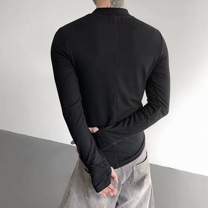 LUZHEN Fashion Elegant Solid Color Slim Fit Long Sleeve T-shirts Men's 2025 Autumn New Handsome Casual Male Tops Clothes