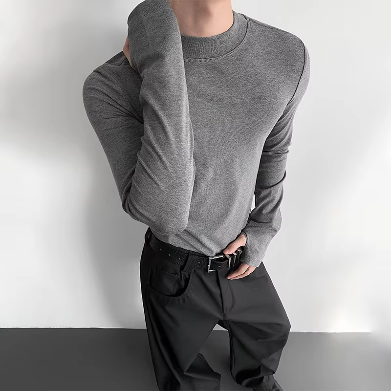 LUZHEN Fashion Elegant Solid Color Slim Fit Long Sleeve T-shirts Men's 2025 Autumn New Handsome Casual Male Tops Clothes