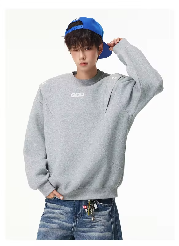 Lightweight, Durable, and Soft Round-Neck Sweatshirt for Men: Versatile, Minimalist, Textured, Loose-Fit Embroidered Pullover To