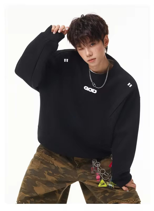 Lightweight, Durable, and Soft Round-Neck Sweatshirt for Men: Versatile, Minimalist, Textured, Loose-Fit Embroidered Pullover To