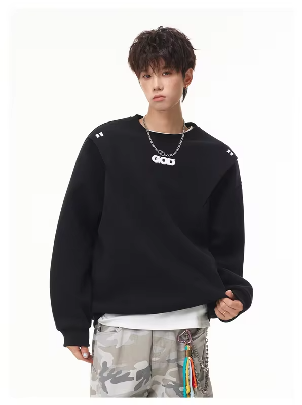 Lightweight, Durable, and Soft Round-Neck Sweatshirt for Men: Versatile, Minimalist, Textured, Loose-Fit Embroidered Pullover To