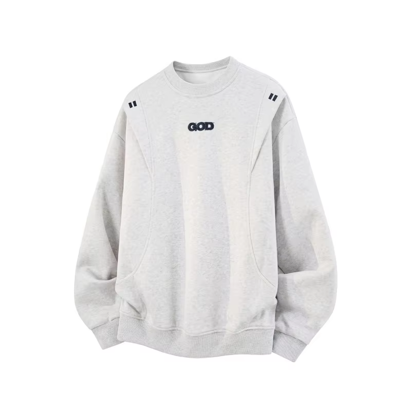 Lightweight, Durable, and Soft Round-Neck Sweatshirt for Men: Versatile, Minimalist, Textured, Loose-Fit Embroidered Pullover To