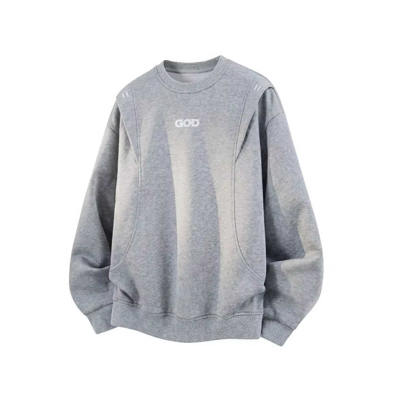 Lightweight, Durable, and Soft Round-Neck Sweatshirt for Men: Versatile, Minimalist, Textured, Loose-Fit Embroidered Pullover To