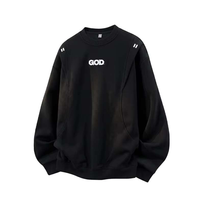 Lightweight, Durable, and Soft Round-Neck Sweatshirt for Men: Versatile, Minimalist, Textured, Loose-Fit Embroidered Pullover To