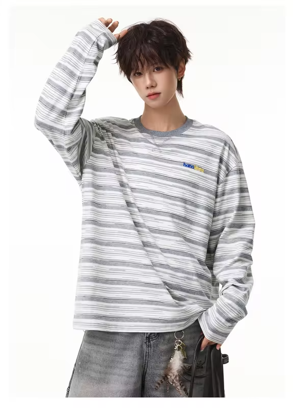 Men's Long-Sleeve Color-Blocked T-Shirt Autumn  Moisture-Wicking, Cooling, Loose-Fit, Casual Round-Neck Top Lightweight Breathab
