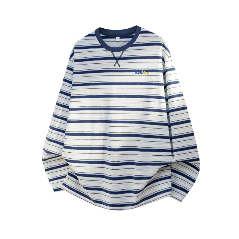 Men's Long-Sleeve Color-Blocked T-Shirt Autumn  Moisture-Wicking, Cooling, Loose-Fit, Casual Round-Neck Top Lightweight Breathab