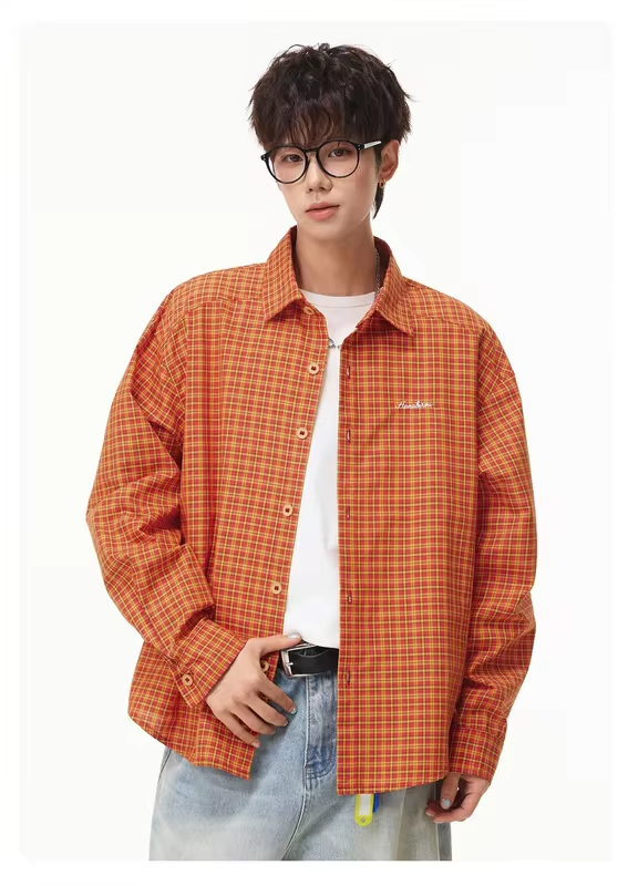 V-neck Fake Two-Piece Long-Sleeved Shirt for Men Vertical Stripe Textured Collar Casual Shirt Short Wide Top Outerwear Jacket