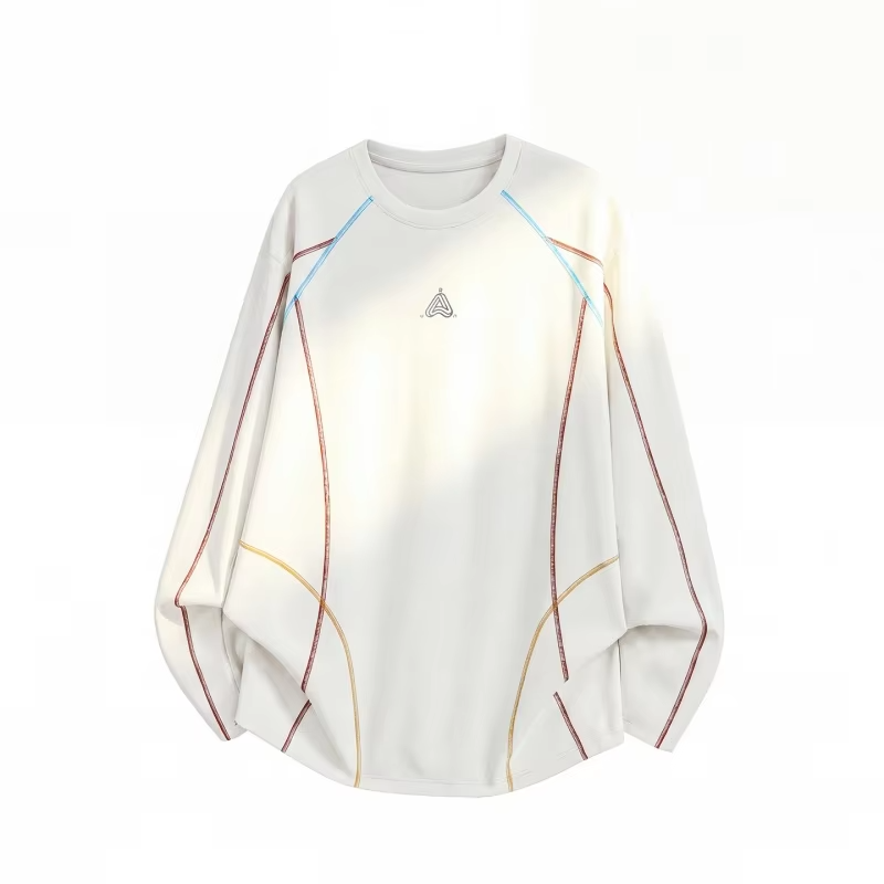 Men's Long-Sleeve Color-Blocked T-Shirt Autumn  Moisture-Wicking, Cooling, Loose-Fit, Casual Round-Neck Top Lightweight Breathab