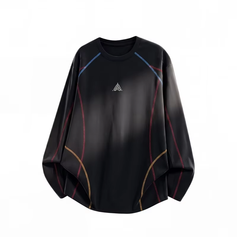 Men's Long-Sleeve Color-Blocked T-Shirt Autumn  Moisture-Wicking, Cooling, Loose-Fit, Casual Round-Neck Top Lightweight Breathab