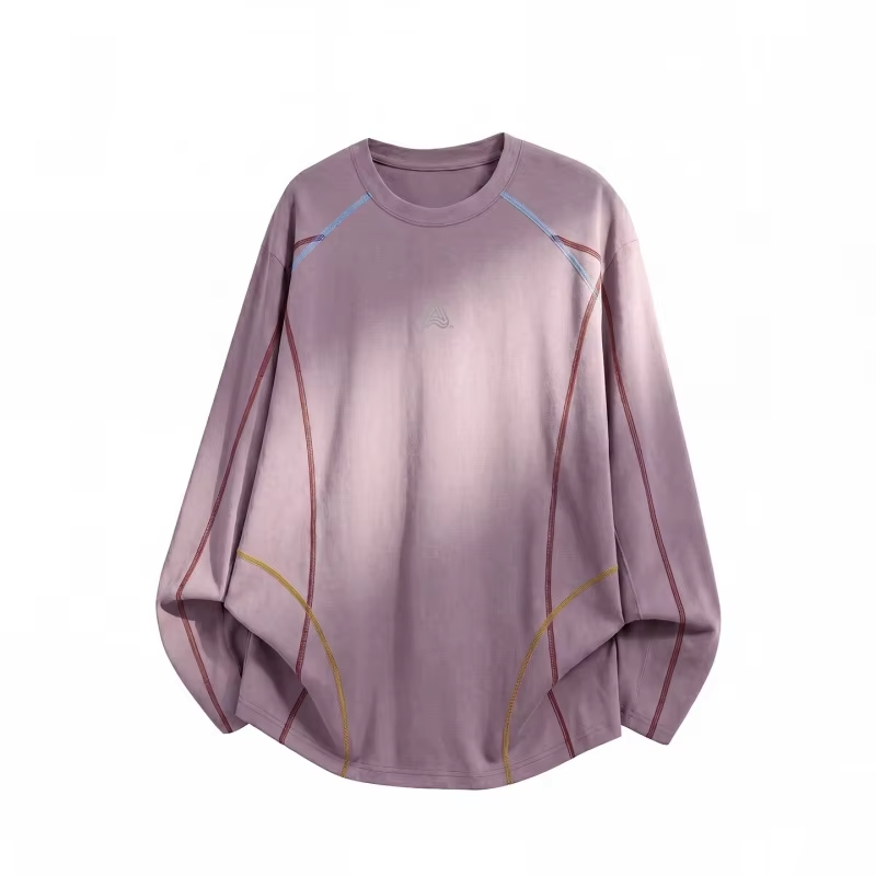 Men's Long-Sleeve Color-Blocked T-Shirt Autumn  Moisture-Wicking, Cooling, Loose-Fit, Casual Round-Neck Top Lightweight Breathab