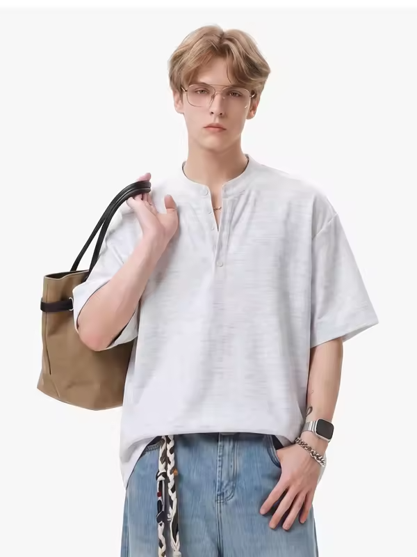 Chic Knitted Short-Sleeved Shirt for Men Breathable, Soft Relaxed-Fit Versatile Solid-Colour Oversized Shirt Jacket