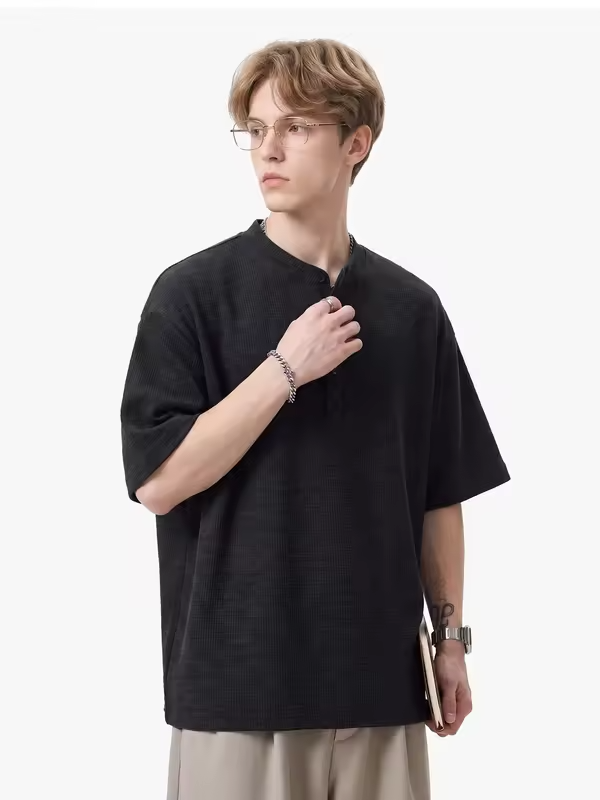 Chic Knitted Short-Sleeved Shirt for Men Breathable, Soft Relaxed-Fit Versatile Solid-Colour Oversized Shirt Jacket