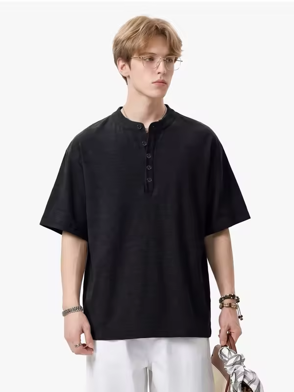 Chic Knitted Short-Sleeved Shirt for Men Breathable, Soft Relaxed-Fit Versatile Solid-Colour Oversized Shirt Jacket