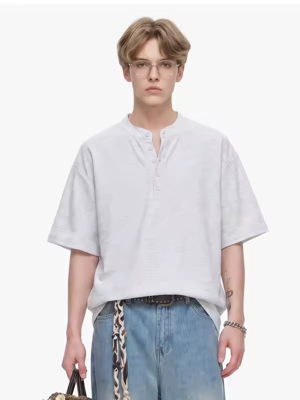 Chic Knitted Short-Sleeved Shirt for Men Breathable, Soft Relaxed-Fit Versatile Solid-Colour Oversized Shirt Jacket