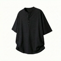 Chic Knitted Short-Sleeved Shirt for Men Breathable, Soft Relaxed-Fit Versatile Solid-Colour Oversized Shirt Jacket
