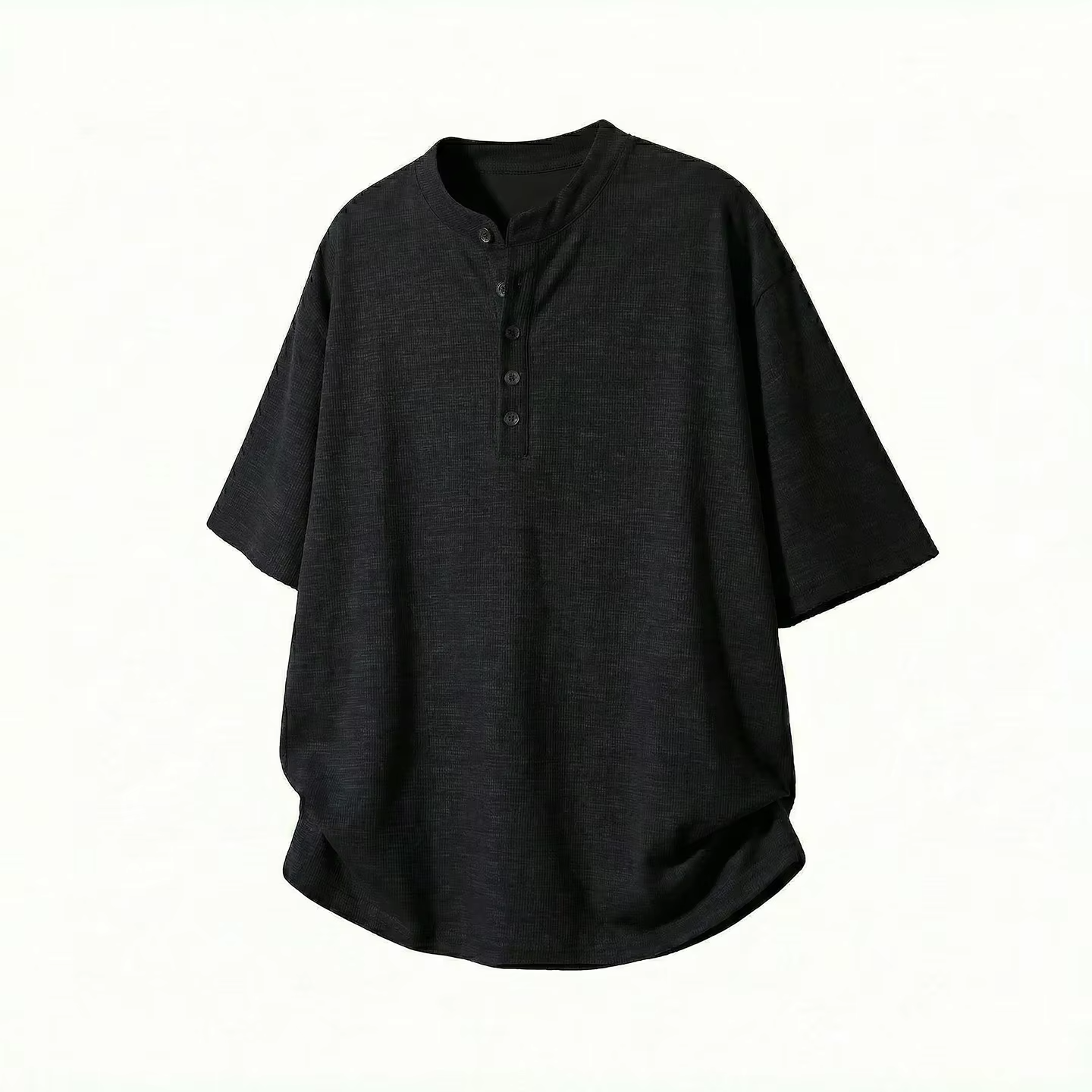 Chic Knitted Short-Sleeved Shirt for Men Breathable, Soft Relaxed-Fit Versatile Solid-Colour Oversized Shirt Jacket