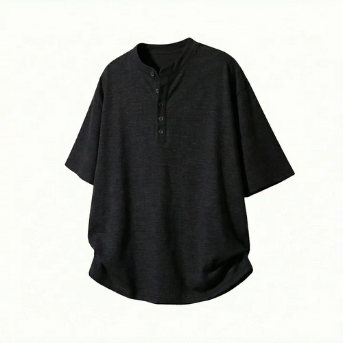 Chic Knitted Short-Sleeved Shirt for Men Breathable, Soft Relaxed-Fit Versatile Solid-Colour Oversized Shirt Jacket