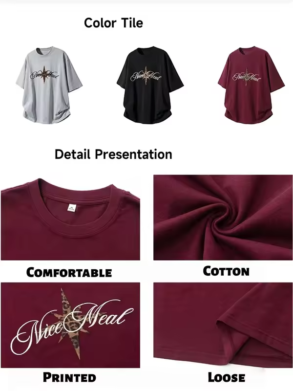 Men's Short-Sleeved T-Shirt with Leopard-Print Patch Embroidery: Cotton, Retro-Style, Loose Fit