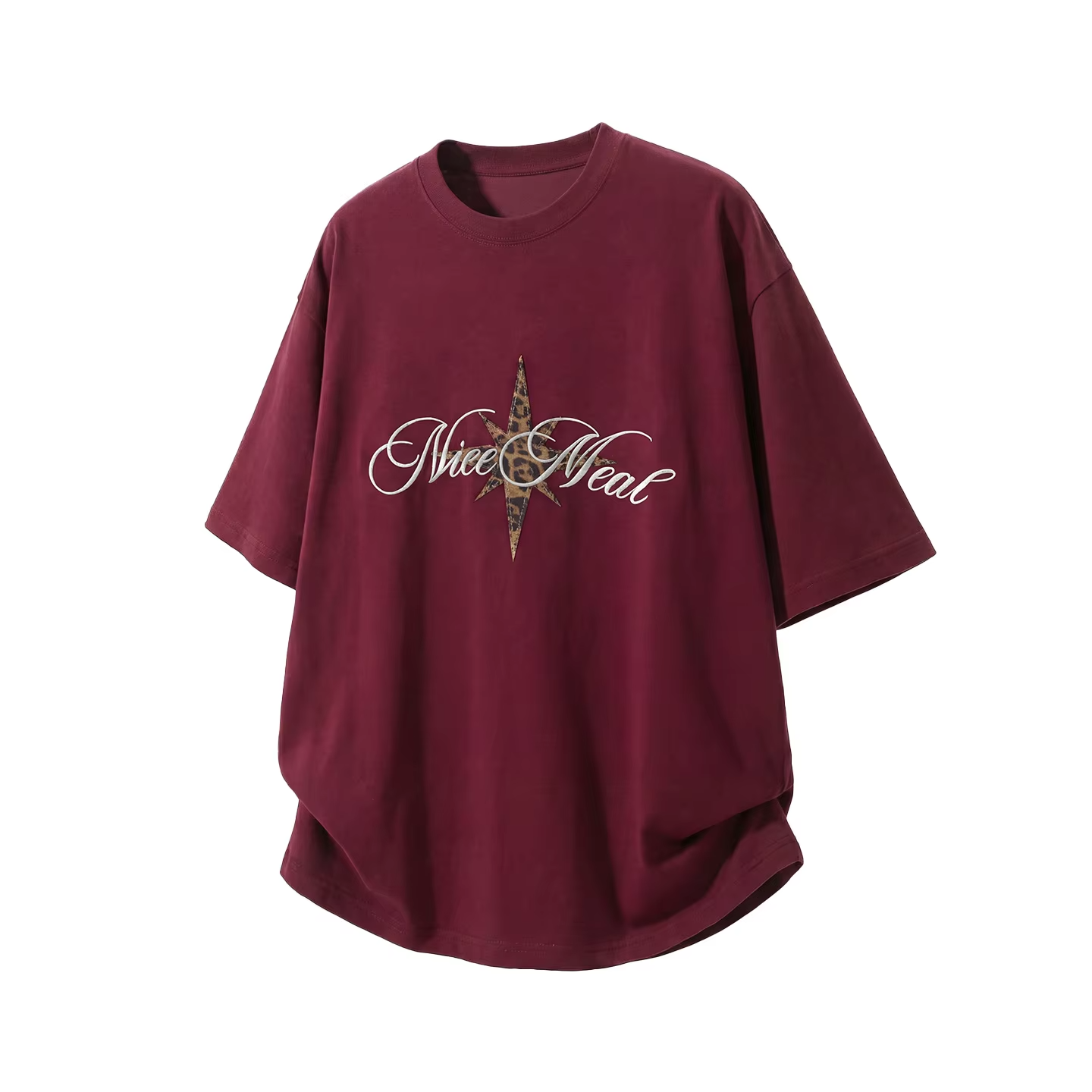 Men's Short-Sleeved T-Shirt with Leopard-Print Patch Embroidery: Cotton, Retro-Style, Loose Fit