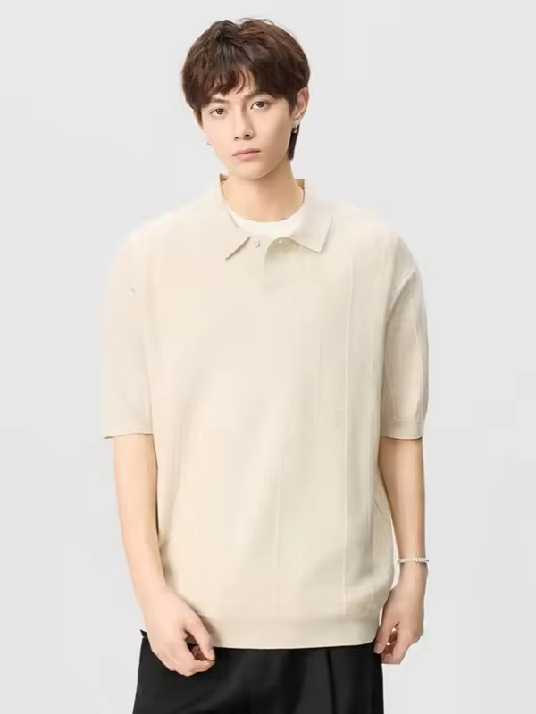 Men's Short-Sleeved T-Shirt with Contrasting Stripes, Letter Embroidery, Simple and Casual,  Cotton, Loose Fitrt-Sleeved T-Shirt