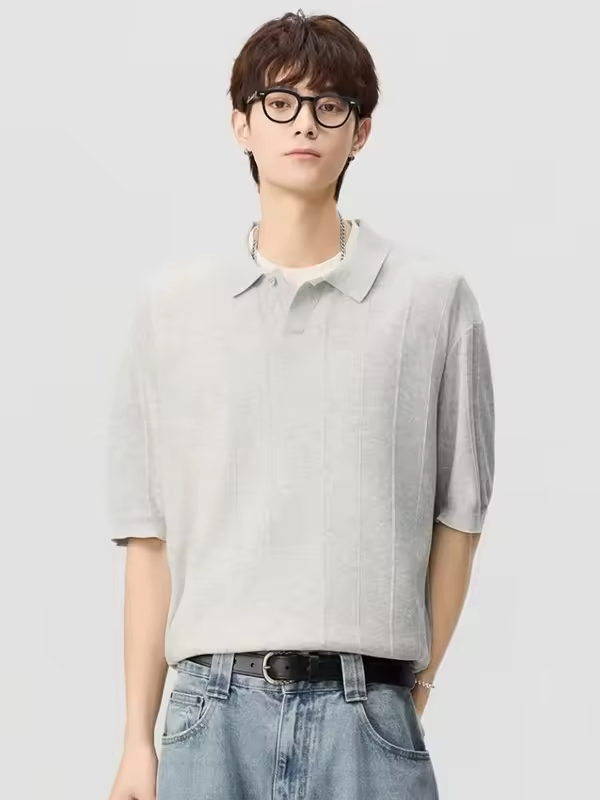 Men's Short-Sleeved T-Shirt with Contrasting Stripes, Letter Embroidery, Simple and Casual,  Cotton, Loose Fitrt-Sleeved T-Shirt