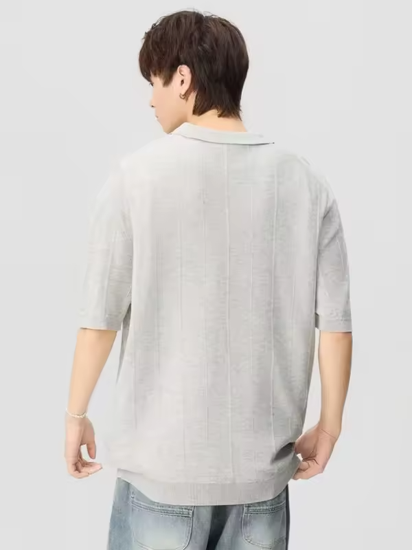 Men's Short-Sleeved T-Shirt with Contrasting Stripes, Letter Embroidery, Simple and Casual,  Cotton, Loose Fitrt-Sleeved T-Shirt