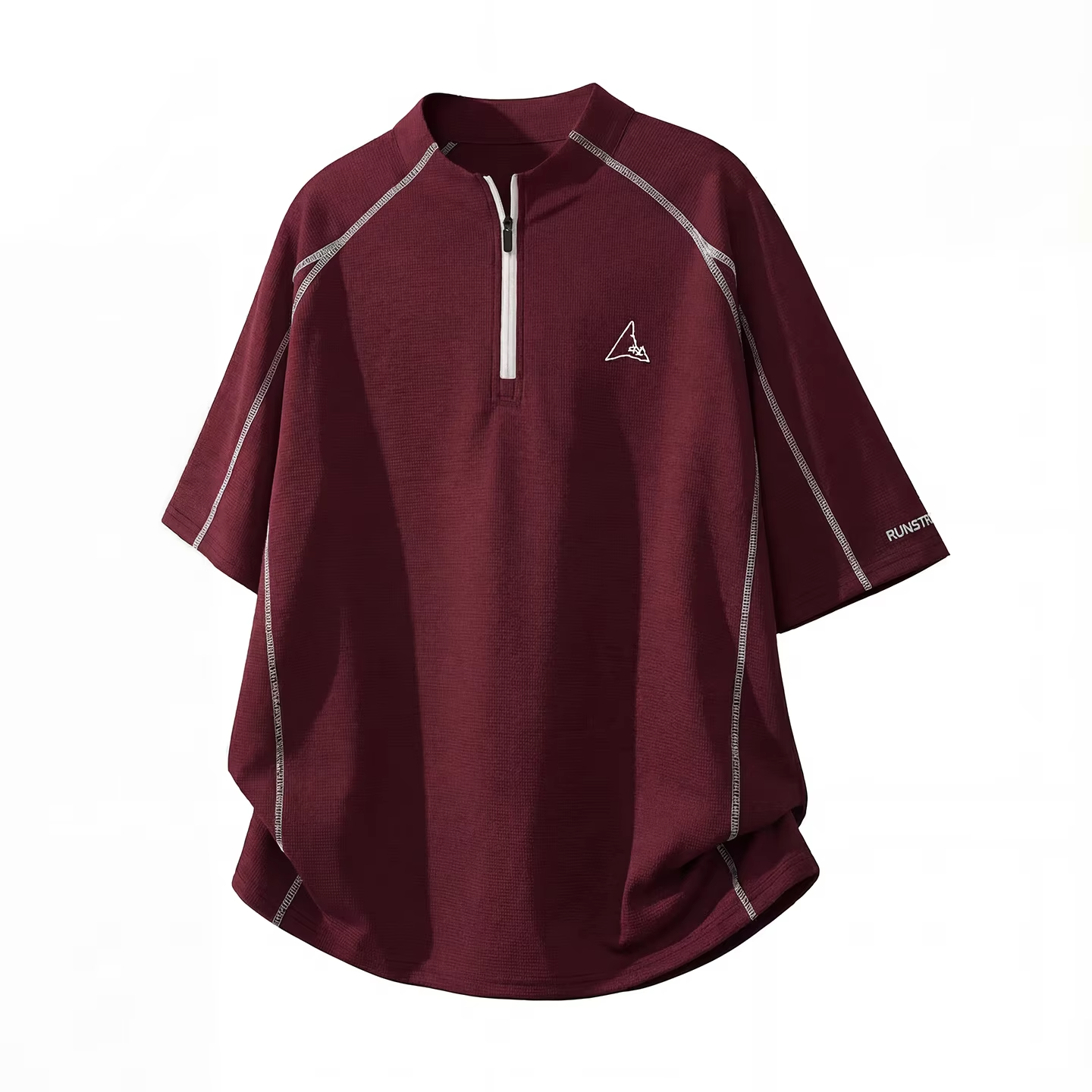 Cool-Feel Breathable Short-Sleeve T-Shirt Men Women Contrast Panel Design with Zipper Detail Outdoor Quick-Dry Sports T-Shirt