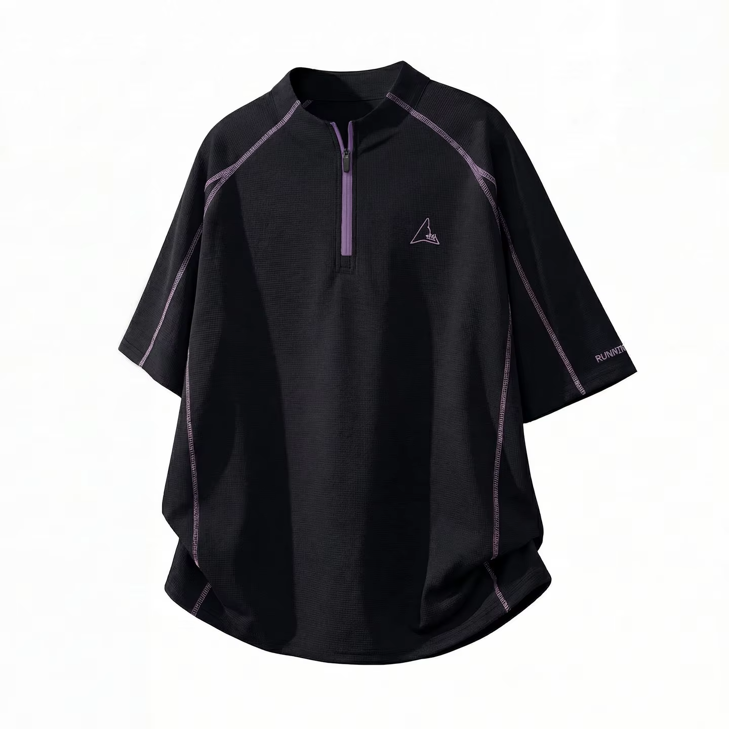 Cool-Feel Breathable Short-Sleeve T-Shirt Men Women Contrast Panel Design with Zipper Detail Outdoor Quick-Dry Sports T-Shirt
