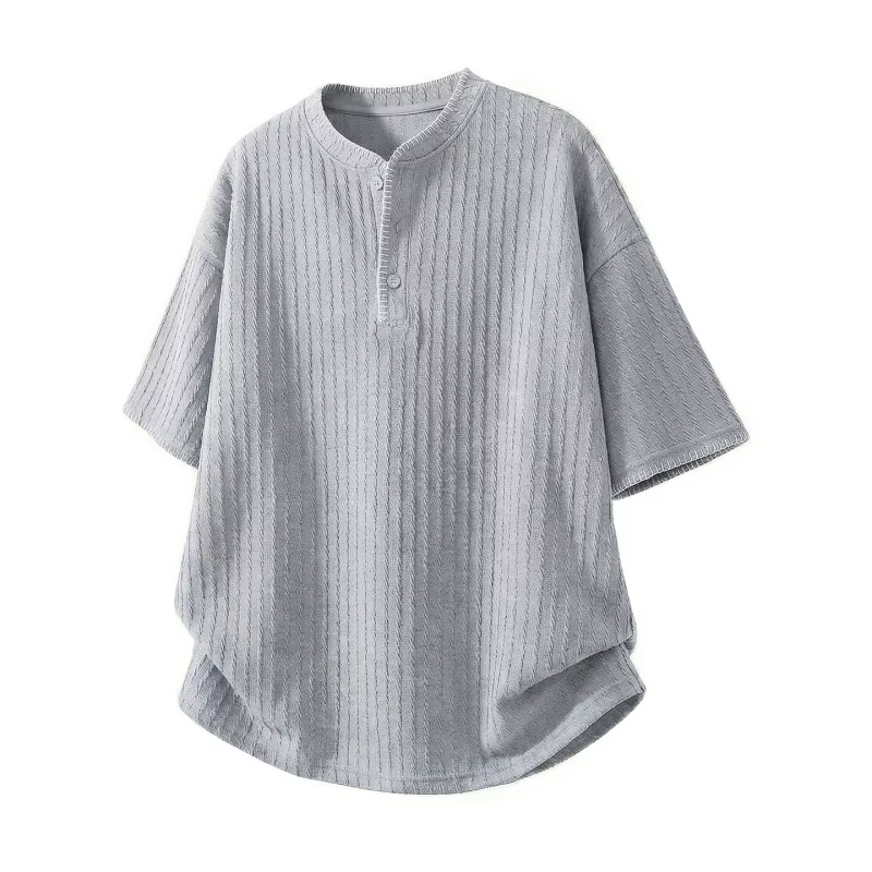 Men's Short-Sleeved T-Shirt with Contrasting Stripes, Letter Embroidery, Simple and Casual,  Cotton, Loose Fitrt-Sleeved T-Shirt