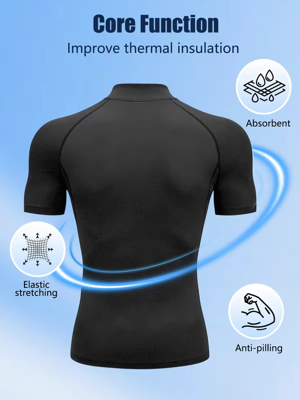 Men Mock High Neck Short Sleeve Athletic Baselayer Shirt Quick Dry Breathable Tops For Gym Training Running Sports Workout