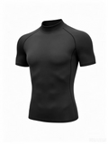 Men Mock High Neck Short Sleeve Athletic Baselayer Shirt Quick Dry Breathable Tops For Gym Training Running Sports Workout