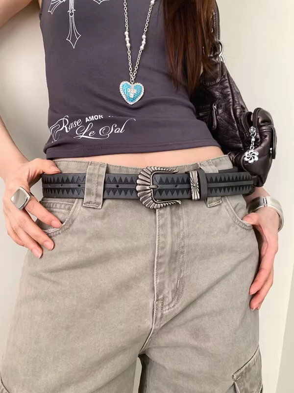 Vintage American Color-Block Print Wide Waist Belt Women's Niche Personality Y2k Belt For Skirts And Jeans