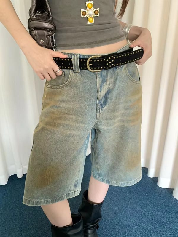 Vintage American Suede Studded Belt Women's Niche Design Y2k Coffee Color Belt