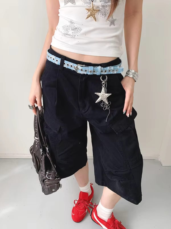 Vintage Distressed Style Denim Belt Women's Y2K Millennium Style Leather Belt No-Punching Matching Jeans Belt