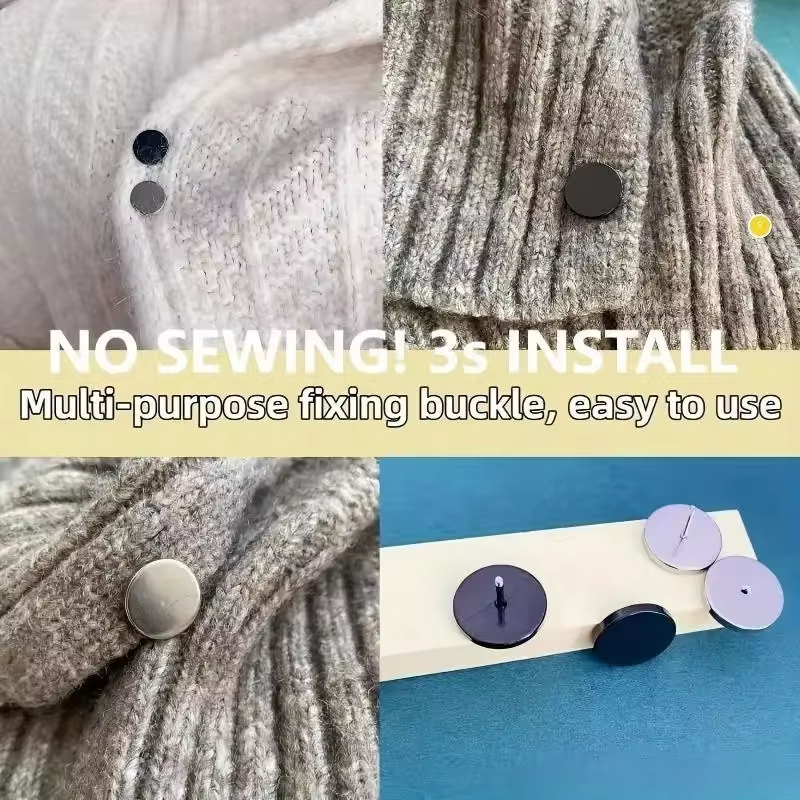 6 Sets Jean Button Pins No Sew Instant Replacement Buttons Kits Reusable and Adjustable Pant Waist Tightener for Loose Jeans