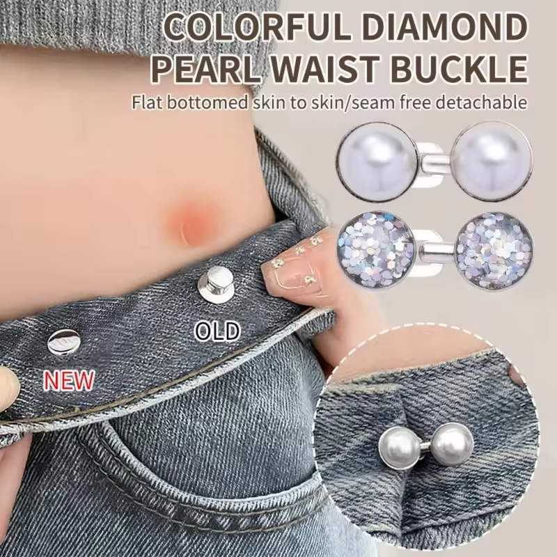 Adjustable Adjustable Waist Buckle Detachable Clasp Rhinestone Waist Tightener Invisible Pearl Jean Button Skirt Pants