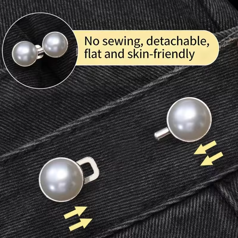 Adjustable Adjustable Waist Buckle Detachable Clasp Rhinestone Waist Tightener Invisible Pearl Jean Button Skirt Pants