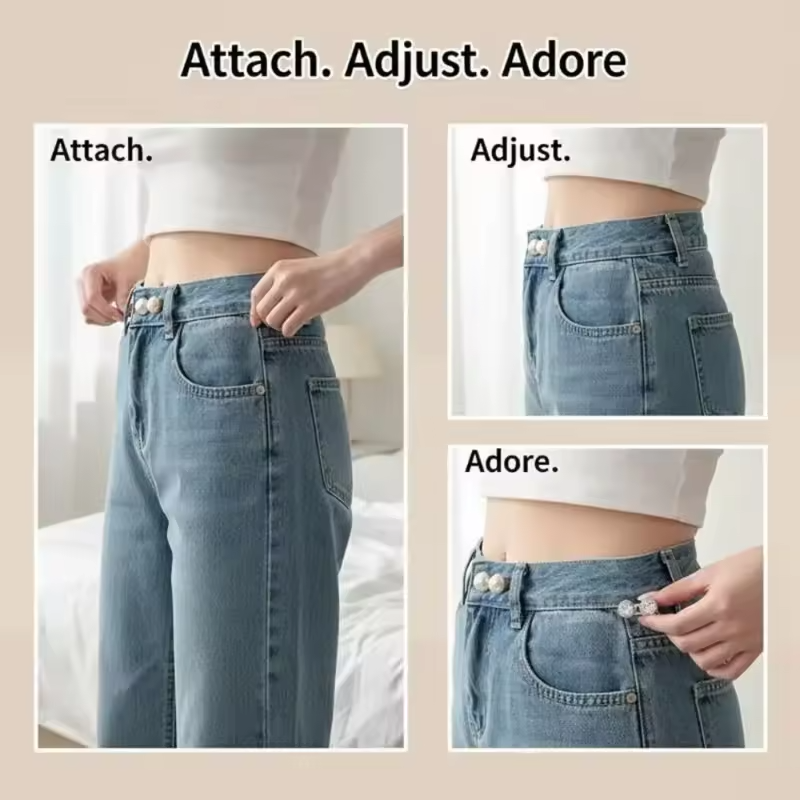 Adjustable Adjustable Waist Buckle Detachable Clasp Rhinestone Waist Tightener Invisible Pearl Jean Button Skirt Pants