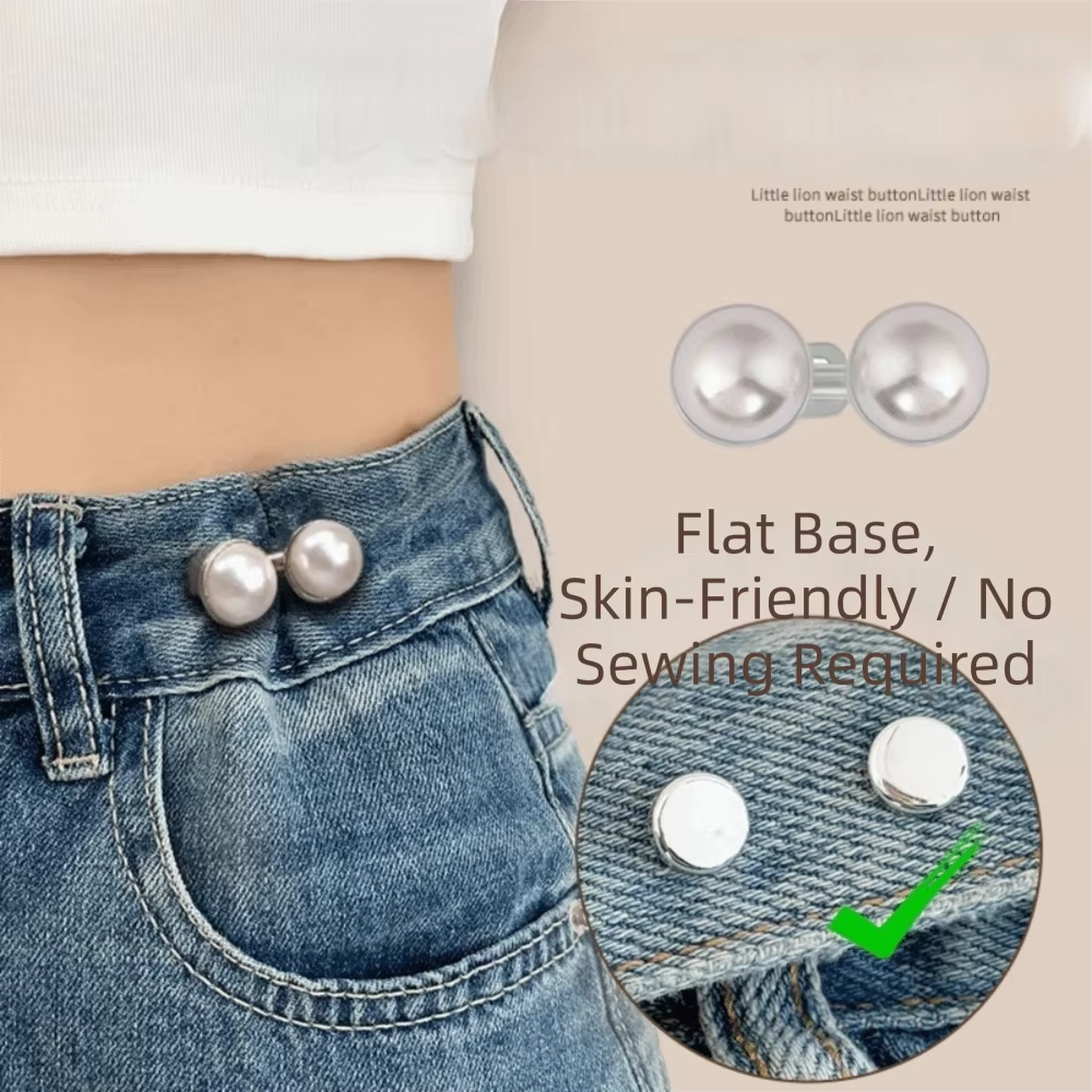 Adjustable Adjustable Waist Buckle Detachable Clasp Rhinestone Waist Tightener Invisible Pearl Jean Button Skirt Pants