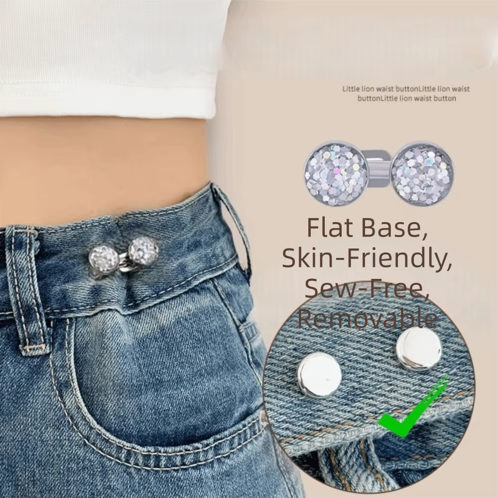 Adjustable Adjustable Waist Buckle Detachable Clasp Rhinestone Waist Tightener Invisible Pearl Jean Button Skirt Pants